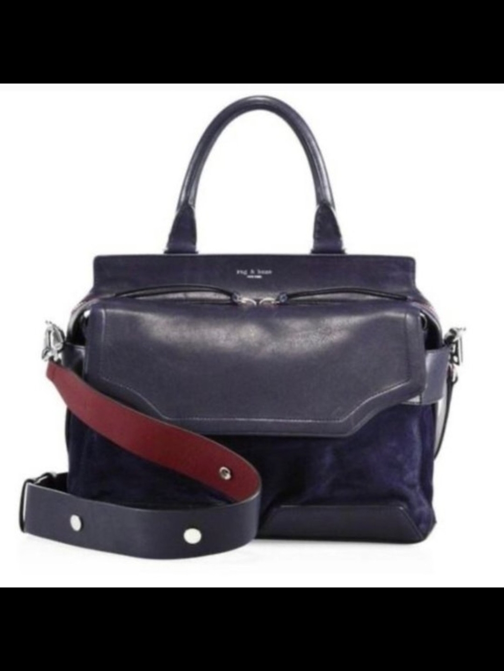 Rag & Bone Pilot Satchel Crossbody  Leather & Suede Purse In Navy Blue